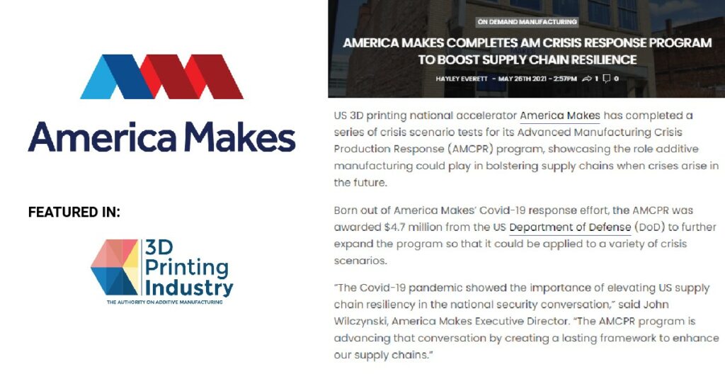 America Makes featured in 3D printing industry graphic